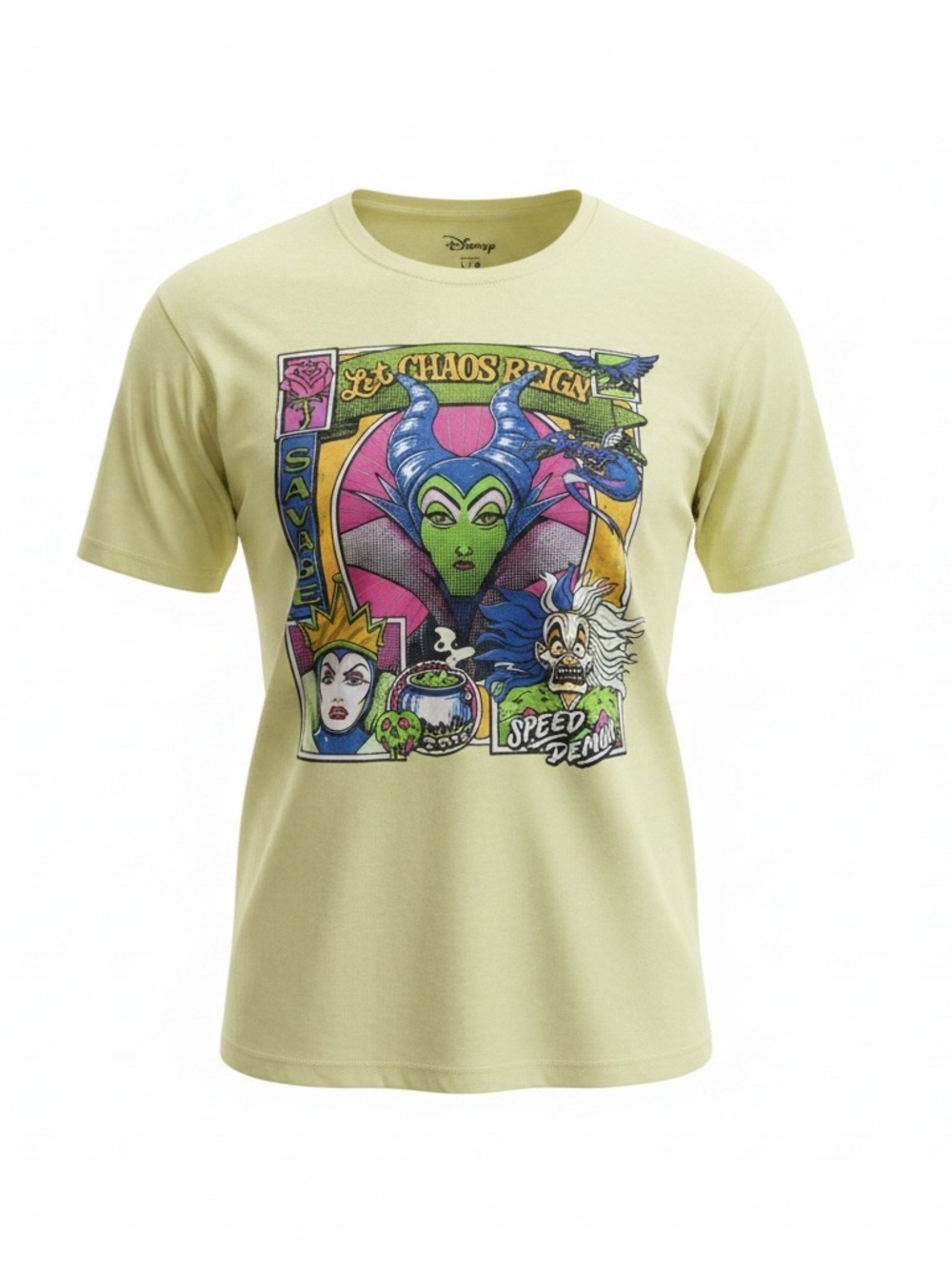 Disney Women's Short Sleeve Tee in Light Yellow with Multicolor Villain Graphic